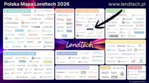 Grafika przedstawia Polską Mapę Lendtech 2026, gdzie w polu Legal & Consulting wskazane jest strzałką logo KWKR.